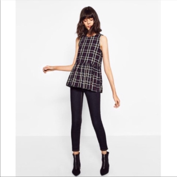 Zara sleeveless Plaid peplum top with tie back detail - Picture 3 of 8